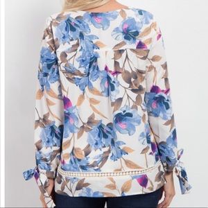 Pinkblush Tops - Pinkblush Ivory Floral Long Sleeve Tie Blouse Pinkblush Tops - Pinkblush Ivory Floral Long Sleeve Tie Blouse